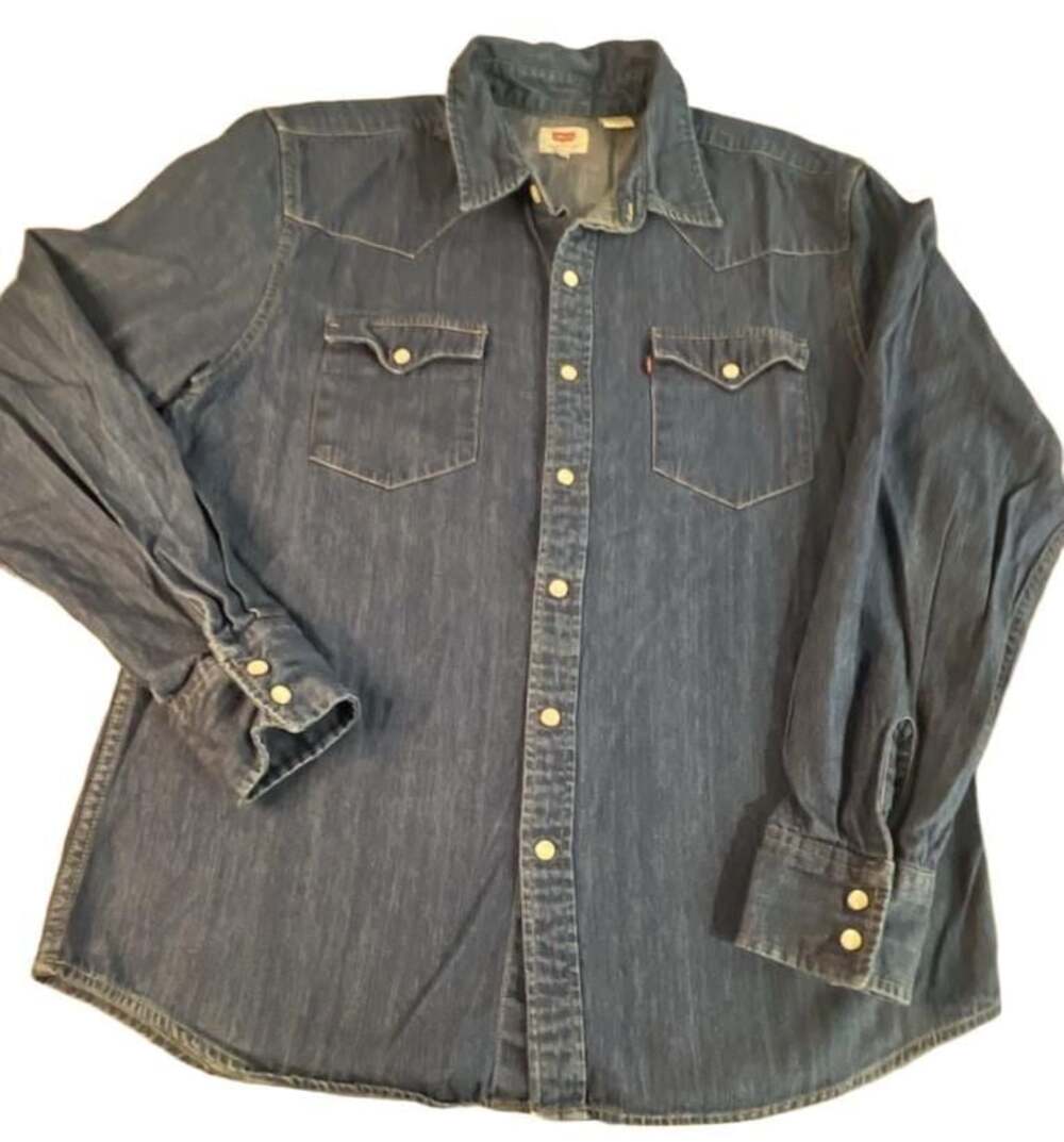 Levi's Barstow Western Denim Shirt Men's Size L Dark Wash Pearl Snap